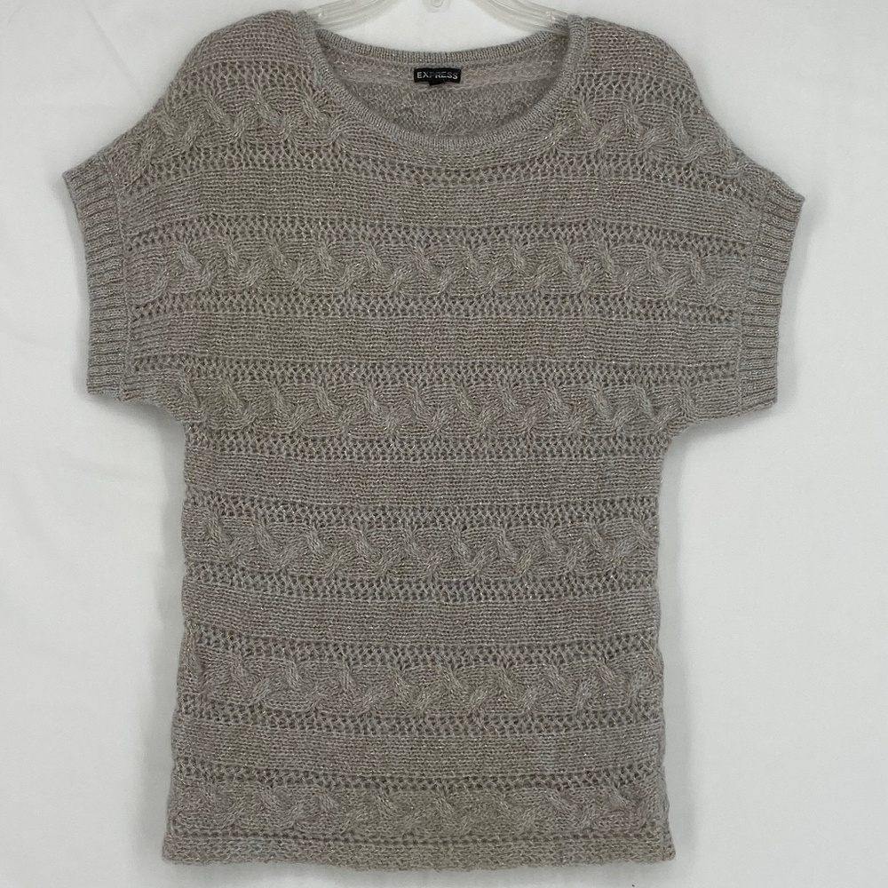 Express Womens XS Sweater Gray Silver Metallic Short Dolman Sleeves Mohair Blend